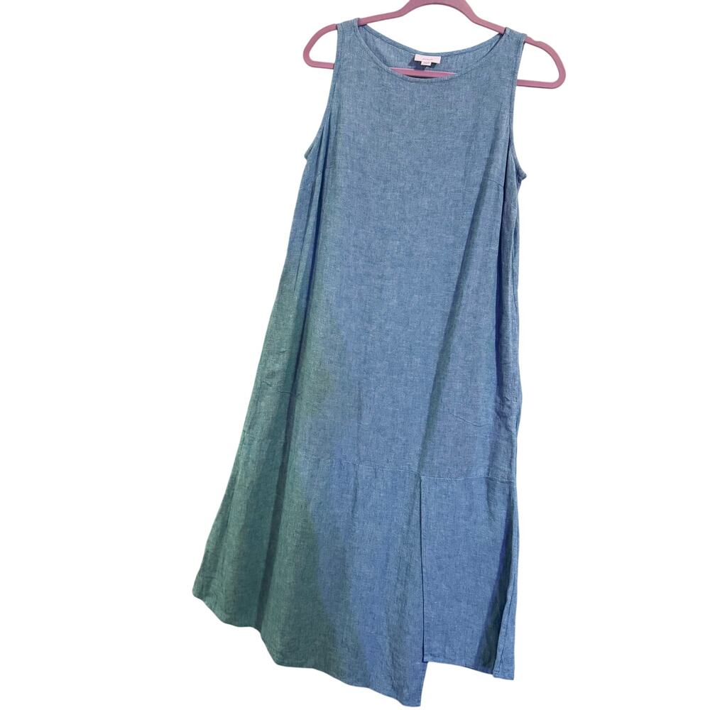 PureJill SZ S petite Tank Dress in muted Aqua with pockets Linen blend